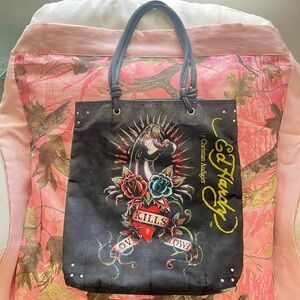 y2k true vintage don ed hardy christian audigier “love kills slowly” tote bag
